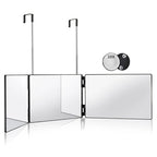 Travel Portable 360° Trifold Vanity Makeup Mirror with Height Adjustable Telescoping Hook for Hair Self Cutting, Shaving, Gifts