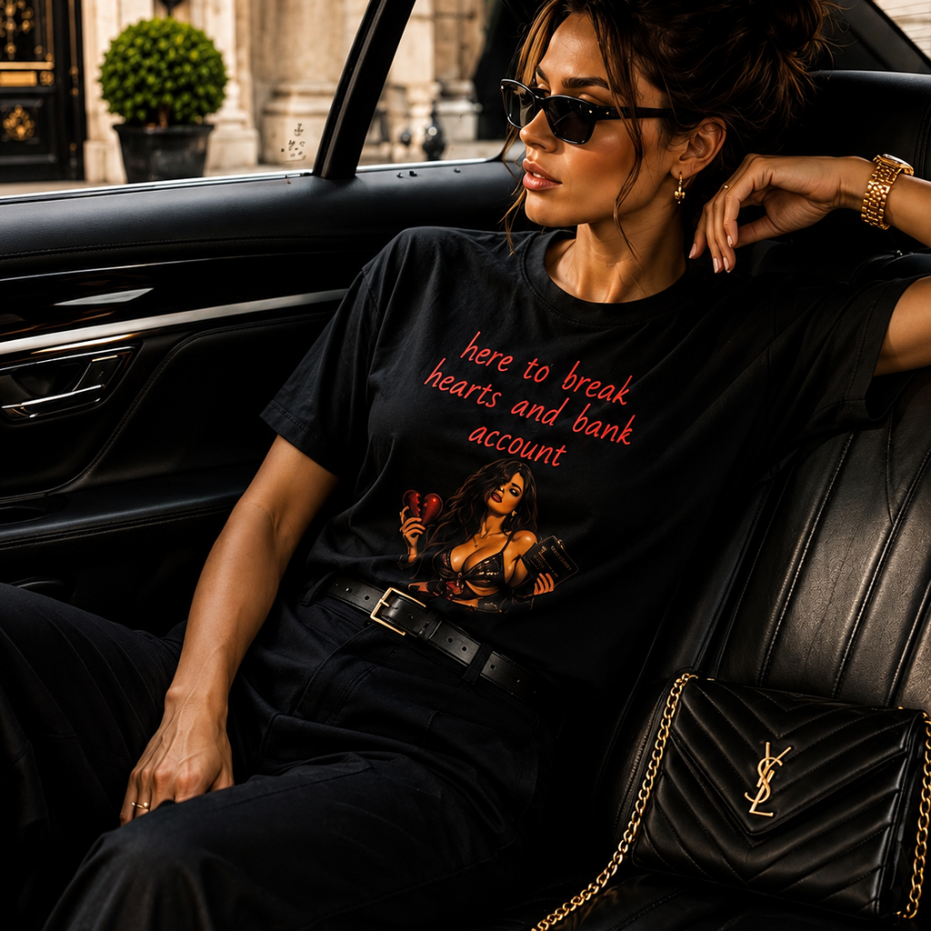 here to break hearts and bank account Women’s crop top