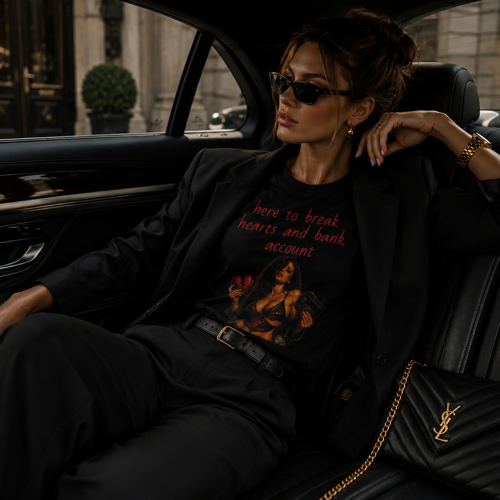 here to break hearts and bank account Women’s crop top