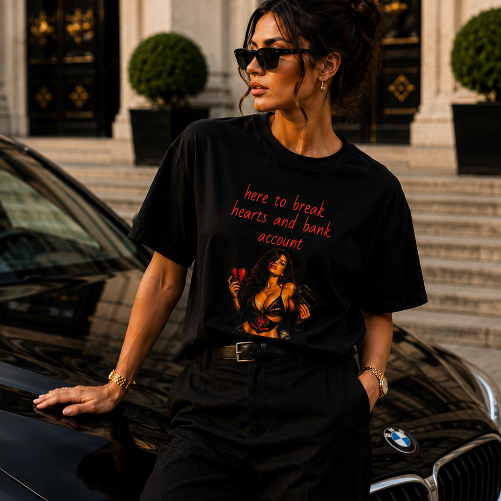here to break hearts and bank account Women’s crop top
