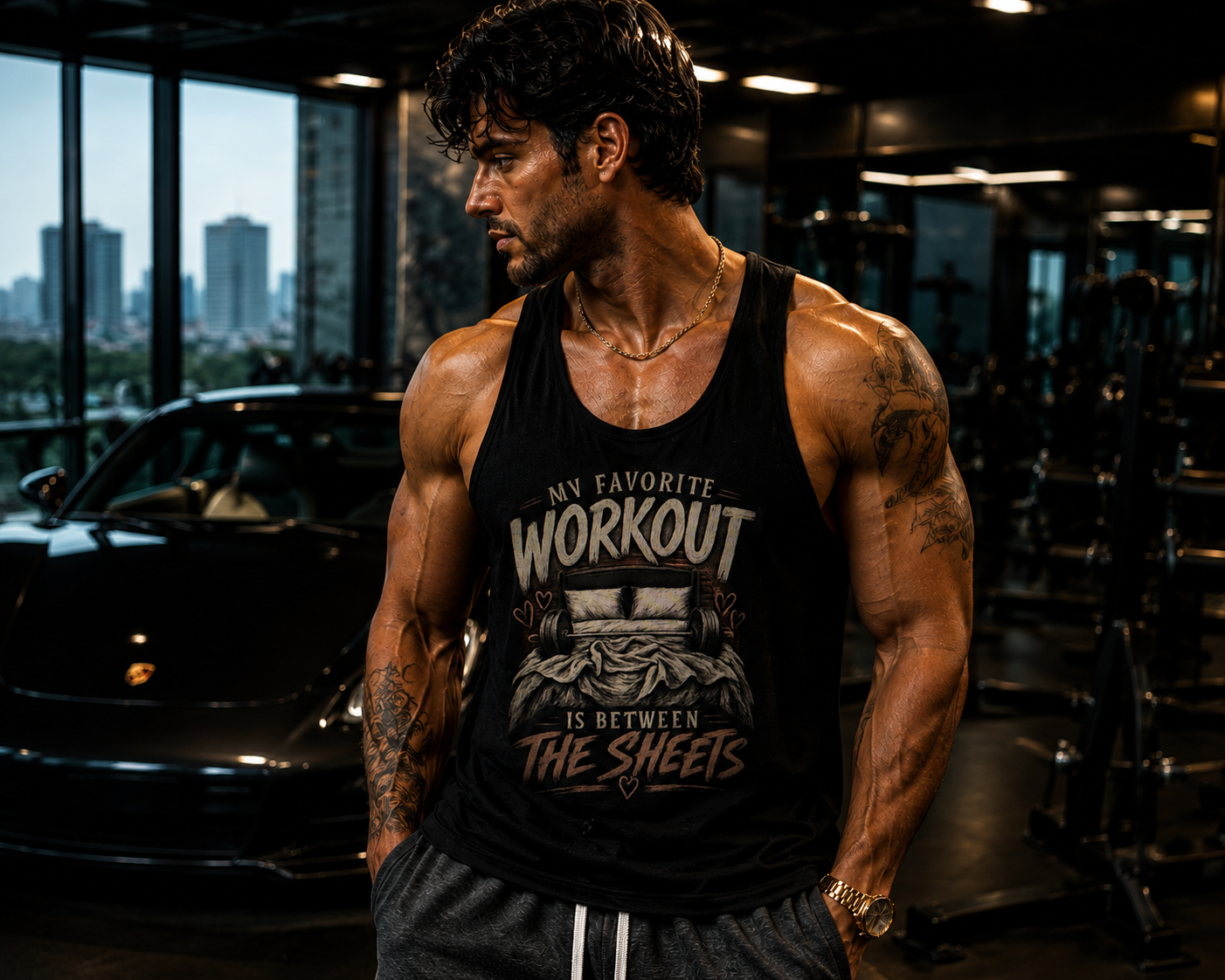 my favorite workout is between the sheets Men's Tank Top