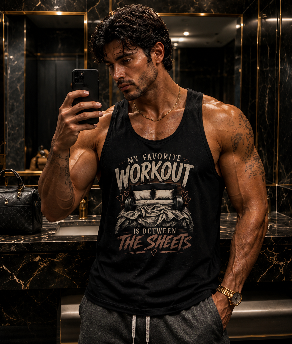 my favorite workout is between the sheets Men's Tank Top