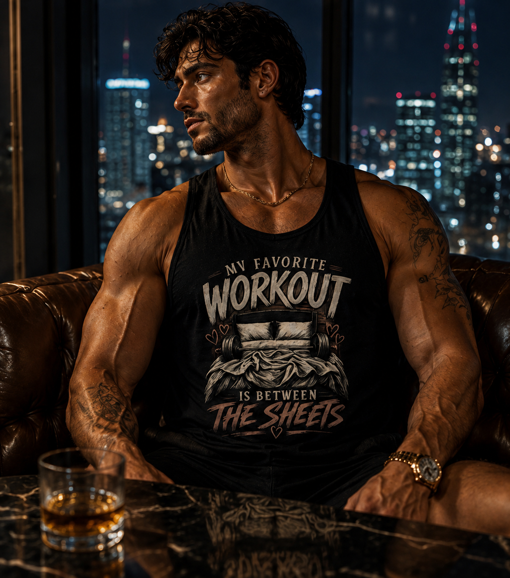 my favorite workout is between the sheets Men's Tank Top